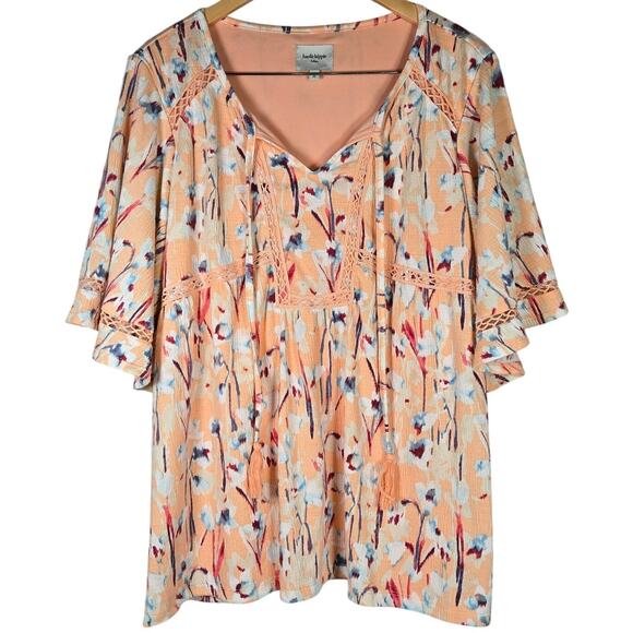 Haute‎ Hippie Tribe Peach Floral Print Boho Peasant Top Blouse M - Picture 1 of 10